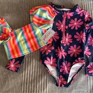 Cat & Jack Navy and Pink Floral Kids Swim Rashguard